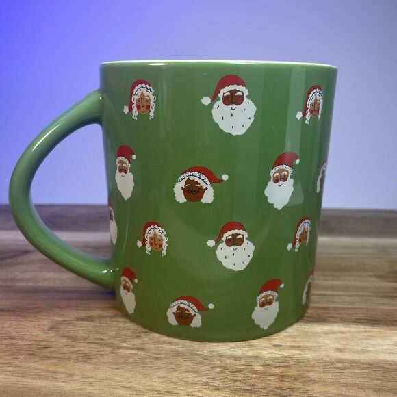 Wondershop Ho Ho Ho Black Santa Mrs. Claus Green Christmas Holiday Mug Whimsical - Picture 2 of 7